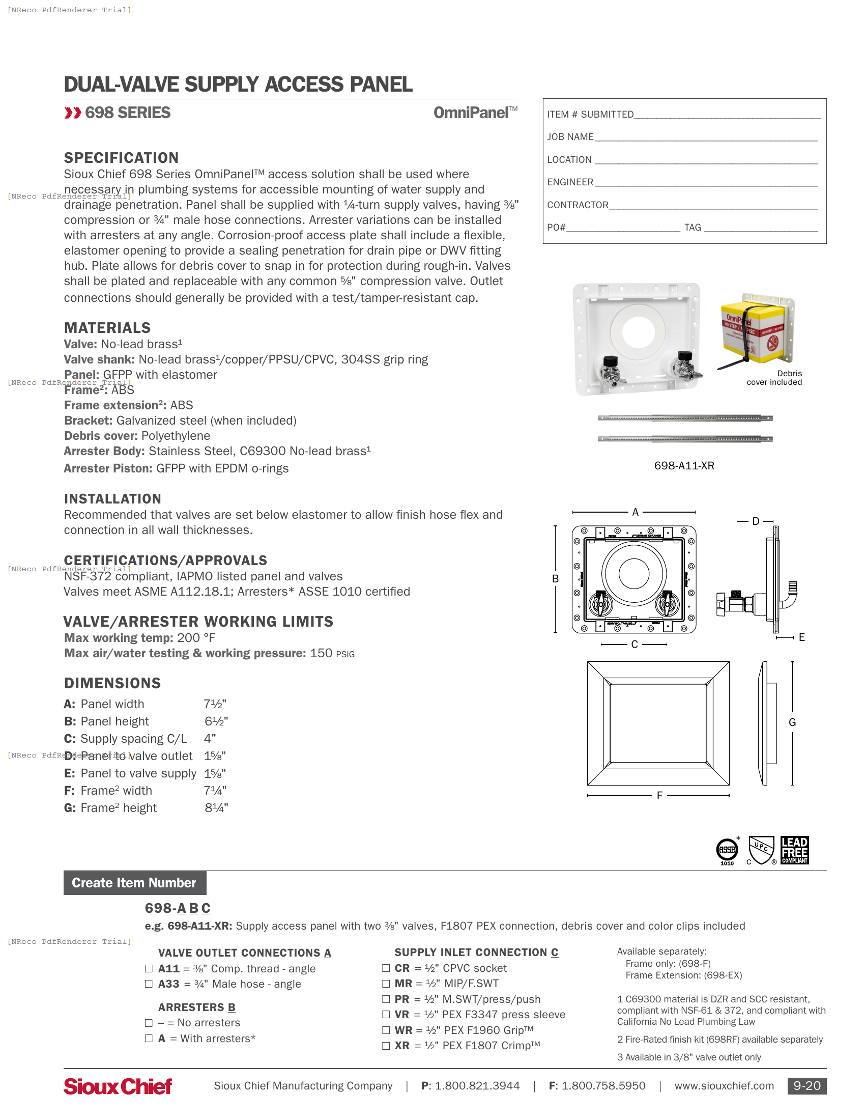 698 SERIES - OMNIPANEL DUAL-VALVE ACCESS PANEL - SPEC SHEET.PDF Specification Document